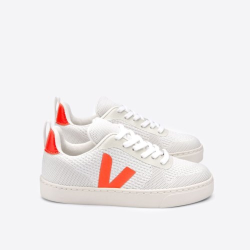 Veja V-10 Malha Kids Trainers White/Orange UK 97966